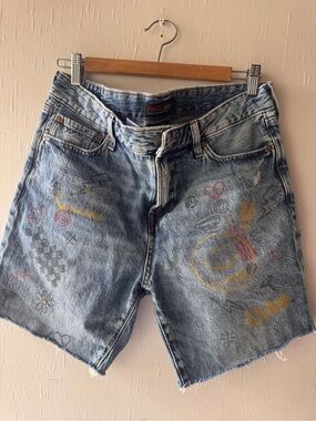 Coca Cola Light Wash Denim Shorts with Colorful Graffiti Prints